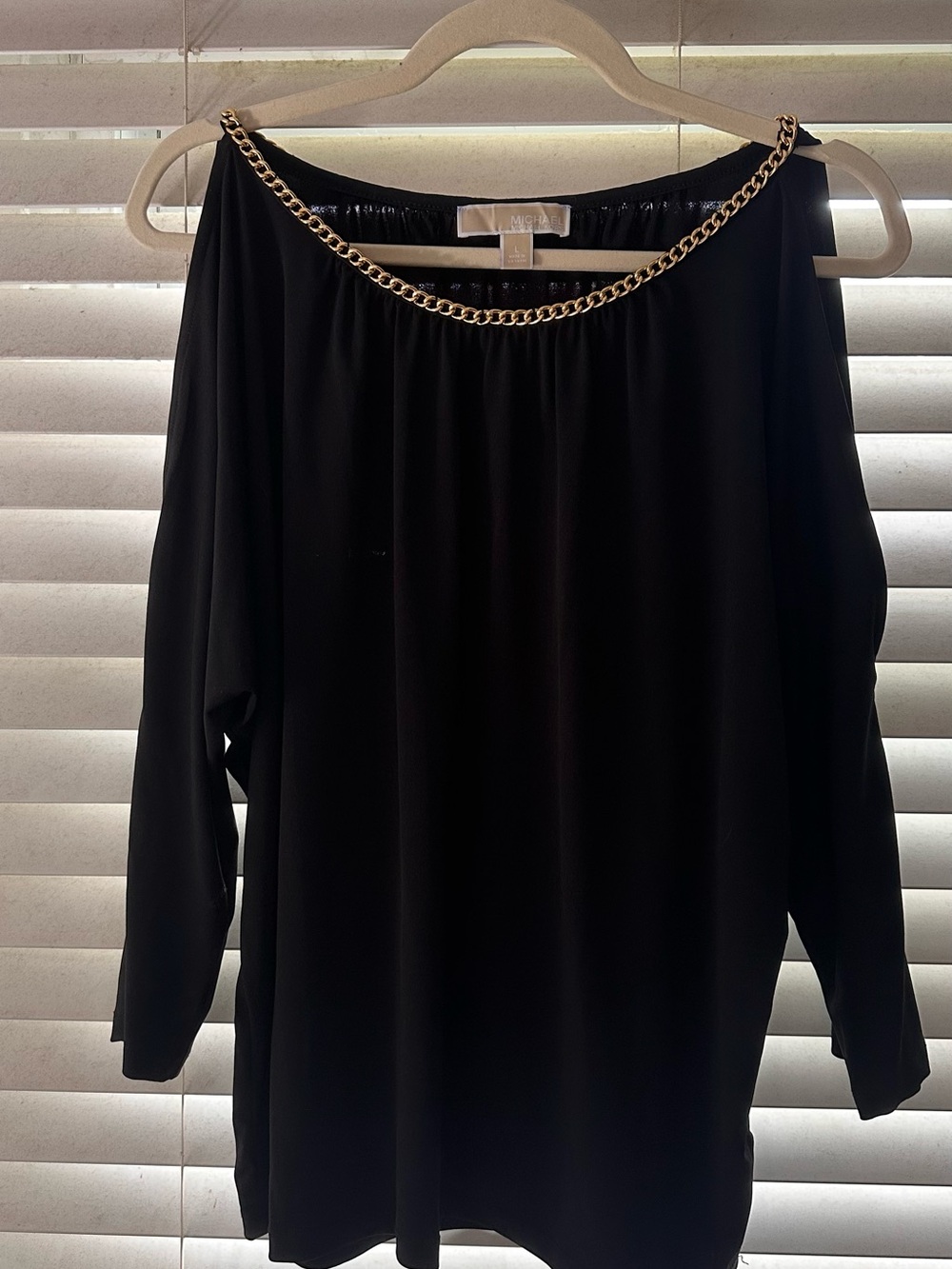 Michael Kors Black Cold-Shoulder Top with Gold Chain